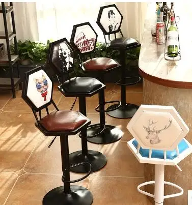 Iron art bar chair. European-style bar chair lifting high footstool. Household backrest stool.
Iron art bar chair. European-style bar chair lifting high footstool. Household backrest stool.