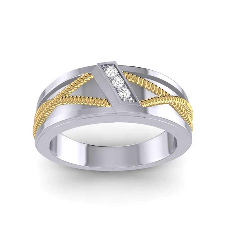 CaiMao 14K двухцветный Золотой 0.08ct натуральный бриллиант витая веревка Мужская