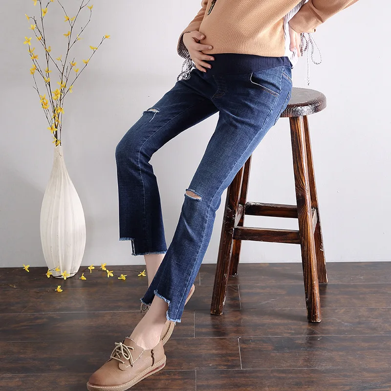 Maternity Denim Jeans Pants High Waist Black Hole Cut Away Flare Cropped Trousers for Pregnant Women Pregnancy Fashion Clothes
Maternity Denim Jeans Pants High Waist Black Hole Cut Away Flare Cropped Trousers for Pregnant Women Pregnancy Fashion Clothes