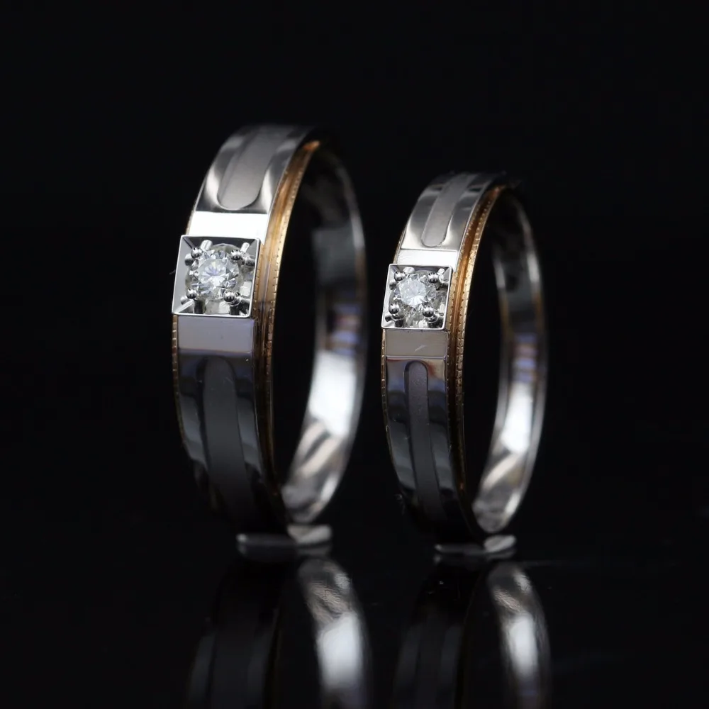 Мужские и женские кольца LASAMERO кольцо с натуральным бриллиантом 0 07ct для пар 18 k