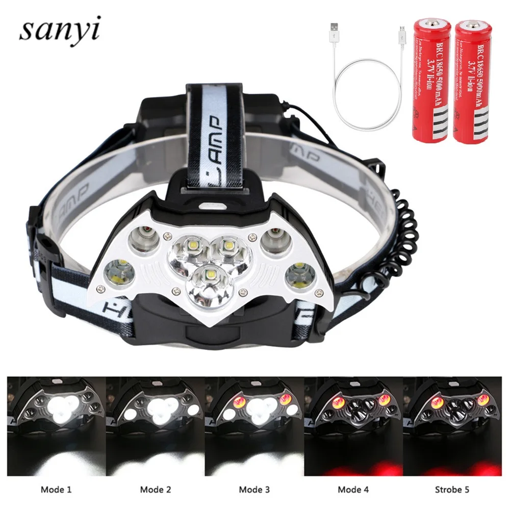 2018 Newest Powerful Headlamps 5*CREE XML-T6+2*XPE LED Headlights 15000 Lumens White/Red Light Head Light Lantern Flashlight
2018 Newest Powerful Headlamps 5*CREE XML-T6+2*XPE LED Headlights 15000 Lumens White/Red Light Head Light Lantern Flashlight