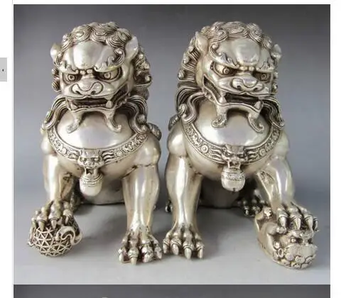 China Folk 9.8" H Chinese Silver Bronze Fu Foo Dog Guardian lion Statue Pair Tibetan Silver decoration bronze outlets
China Folk 9.8" H Chinese Silver Bronze Fu Foo Dog Guardian lion Statue Pair Tibetan Silver decoration bronze outlets