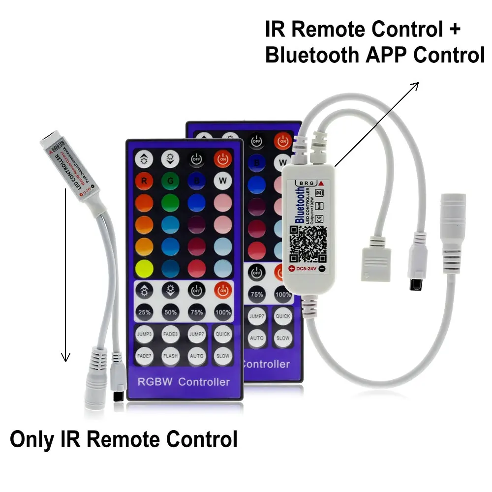 RGBW LED Controller DC12V LED Strip Controllers 40Key IR Remote Control / Bluetooth Control For RGBW Or RGBWW LED Strip Light
RGBW LED Controller DC12V LED Strip Controllers 40Key IR Remote Control / Bluetooth Control For RGBW Or RGBWW LED Strip Light