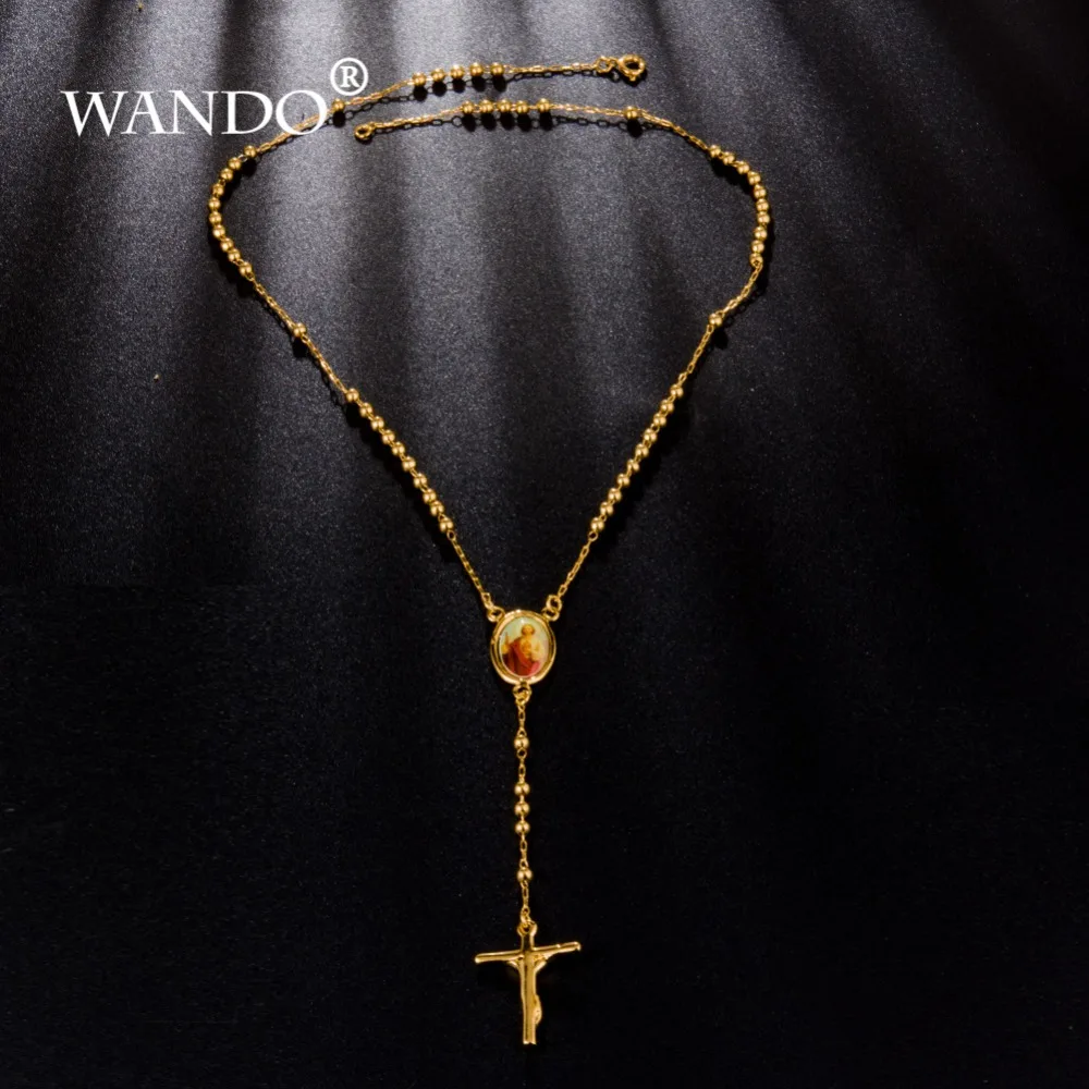 WANDO Fashion Gold-color Rosary Pray Bead Jesus / Maria Cross Long Choker Necklaces Pendants Bead Necklace WN2
WANDO Fashion Gold-color Rosary Pray Bead Jesus / Maria Cross Long Choker Necklaces Pendants Bead Necklace WN2
