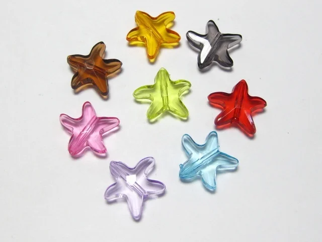 100 Mixed Colour Transparent Acrylic Sea Star Starfish Beads Charms 16mm