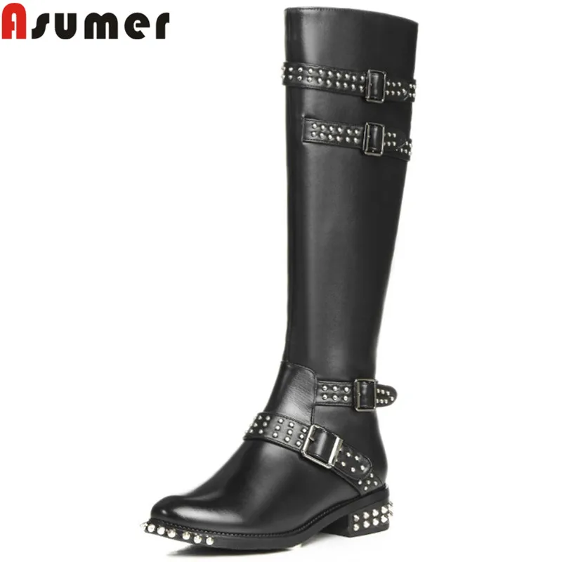 ASUMER 2020 HOT punk genuine leather boots round toe zip buckle rivets motorcycle boots women classic winter knee high boots
ASUMER 2020 HOT punk genuine leather boots round toe zip buckle rivets motorcycle boots women classic winter knee high boots