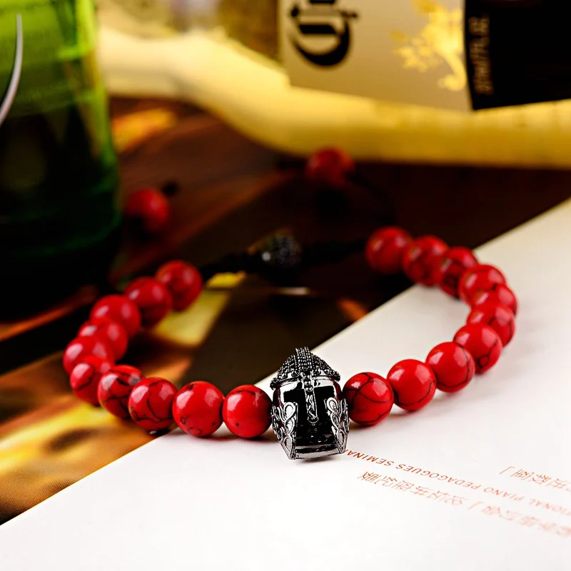 OIQUEI Black Cubic Zirconia Helmet&Balls Charms Bracelet Men Red Natural Stone Braided Macrame Jewelry pulsera hombre | Украшения и