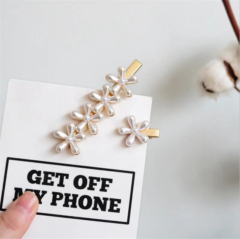 Flower Cute Simple Simulated Pearl Hair Pin Barrette For Women Korean Jewelry Girl Headwear Tiara Clip HairPins Accessories | Украшения и