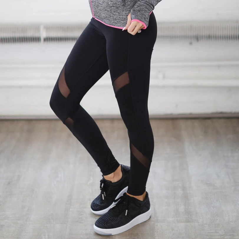 Casual Leggings Women Fitness Color Block Spring Summer Workout Pants New Arrival Mesh Insert | Женская одежда