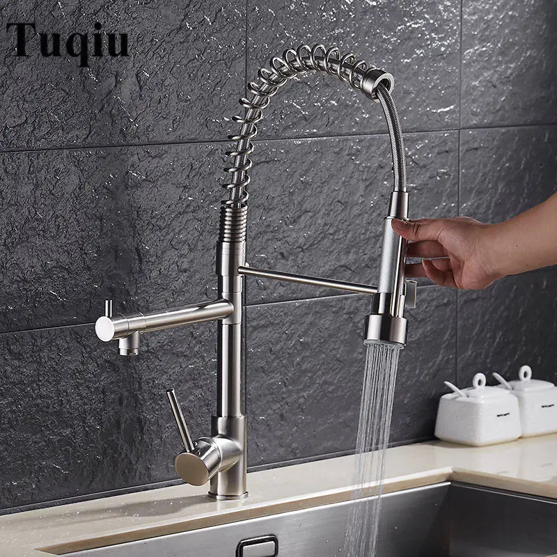 Kitchen Faucet Brushed Nickel/Chrome Brass Faucet Kitchen Sink Pull Out Spring Spout Mixers Tap Hot Cold Unique Design Water Tap
Kitchen Faucet Brushed Nickel/Chrome Brass Faucet Kitchen Sink Pull Out Spring Spout Mixers Tap Hot Cold Unique Design Water Tap