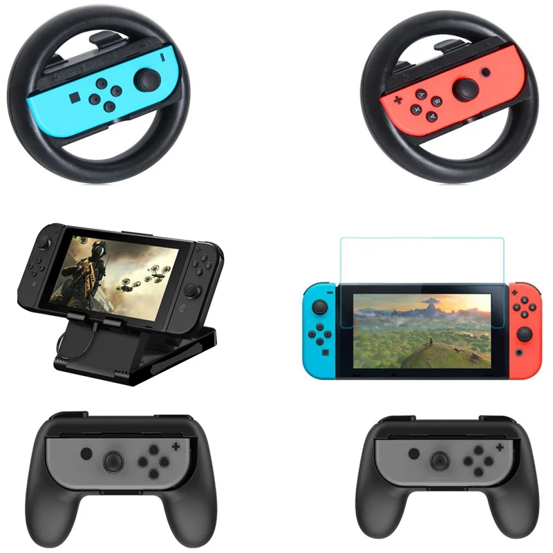 Комплект рукоятки Joy-Con 6 в 1, пара рулевых колес, держатель кронштейна игровой подставки, закаленная пленка для аксессуаров Nintendo Switch NS NX
Комплект рукоятки Joy-Con 6 в 1, пара рулевых колес, держатель кронштейна игровой подставки, закаленная пленка для аксессуаров Nintendo Switch NS NX