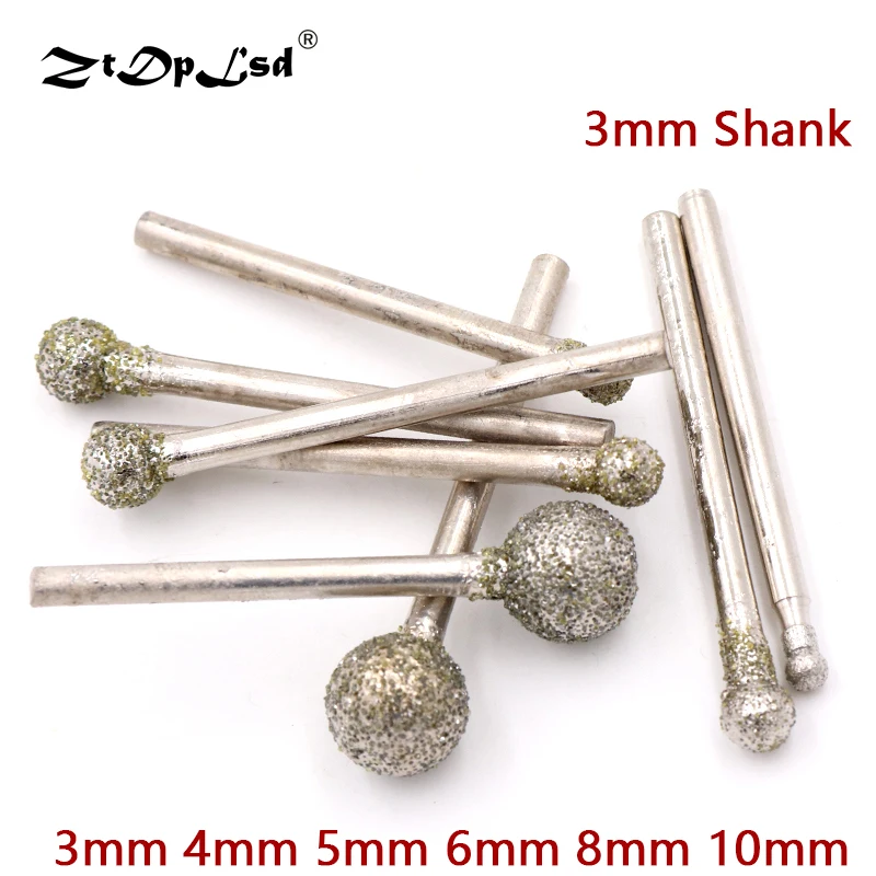 

1X 3mm Shank Grit 60 Spherical Diamond Polishing Grinding Head Mounted Points Bit Dremel Rotary Needle Round Wheel Granite Burs
