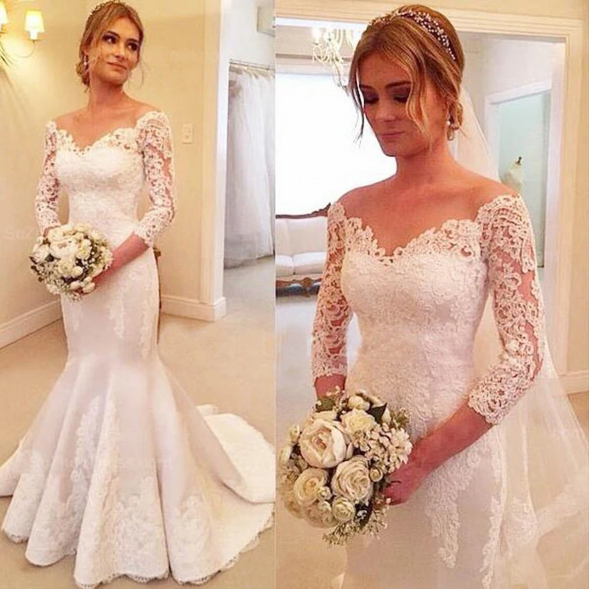 Vestidos De Noiva V Neck Lace satin Wedding Dresses Mermaid Romantic Appliques Bridal Dress With Sleeves Robe De Mariage 2021
Vestidos De Noiva V Neck Lace satin Wedding Dresses Mermaid Romantic Appliques Bridal Dress With Sleeves Robe De Mariage 2021