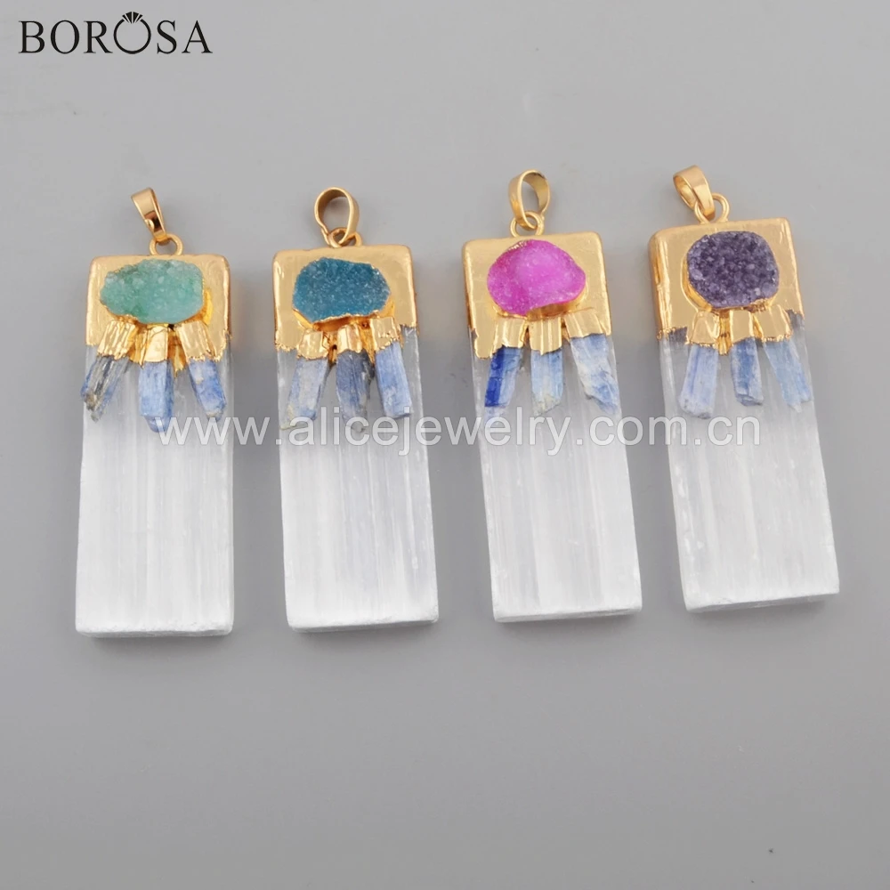 BOROSA Jewelry 5PCS 20" Gold Color Rectangle Selenite Stone Natural Kyanite Rainbow Agates Druzy Pendant Necklace G1779 G1779-N
BOROSA Jewelry 5PCS 20" Gold Color Rectangle Selenite Stone Natural Kyanite Rainbow Agates Druzy Pendant Necklace G1779 G1779-N