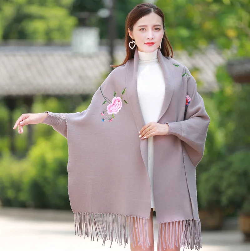 Winter Women Scarf Multi-function Scarves Long Wrap Shawl Thick Warm Tassels Poncho Embroider Scarf Cape With Sleeve Overcoat
Winter Women Scarf Multi-function Scarves Long Wrap Shawl Thick Warm Tassels Poncho Embroider Scarf Cape With Sleeve Overcoat