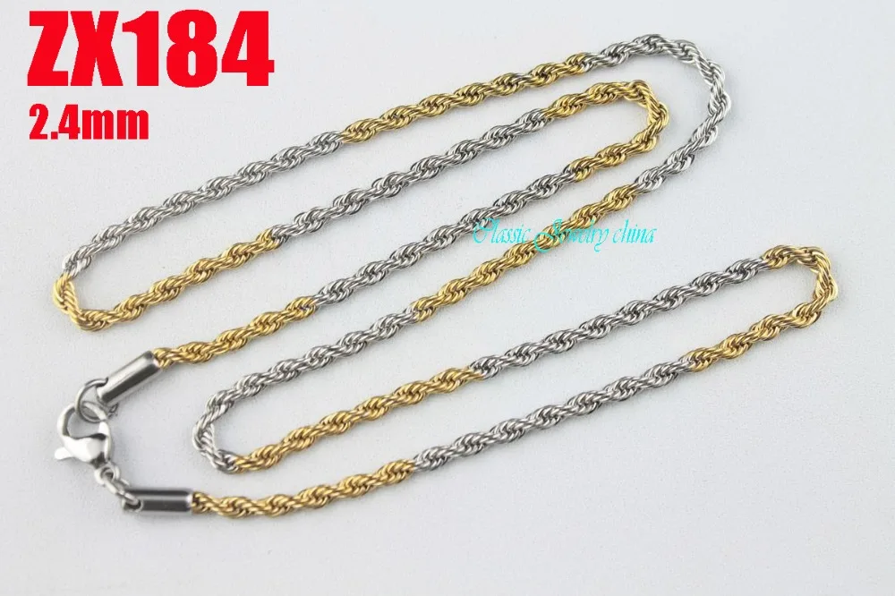 

14"-38" length golden color 2.4mm twist chain stainless steel necklace women male fashion chains 20pcs ZX184