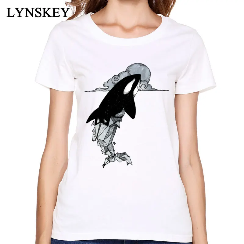 Женская хлопковая Футболка с рисунком морского Кита без пуговиц|tshirt women|ladies