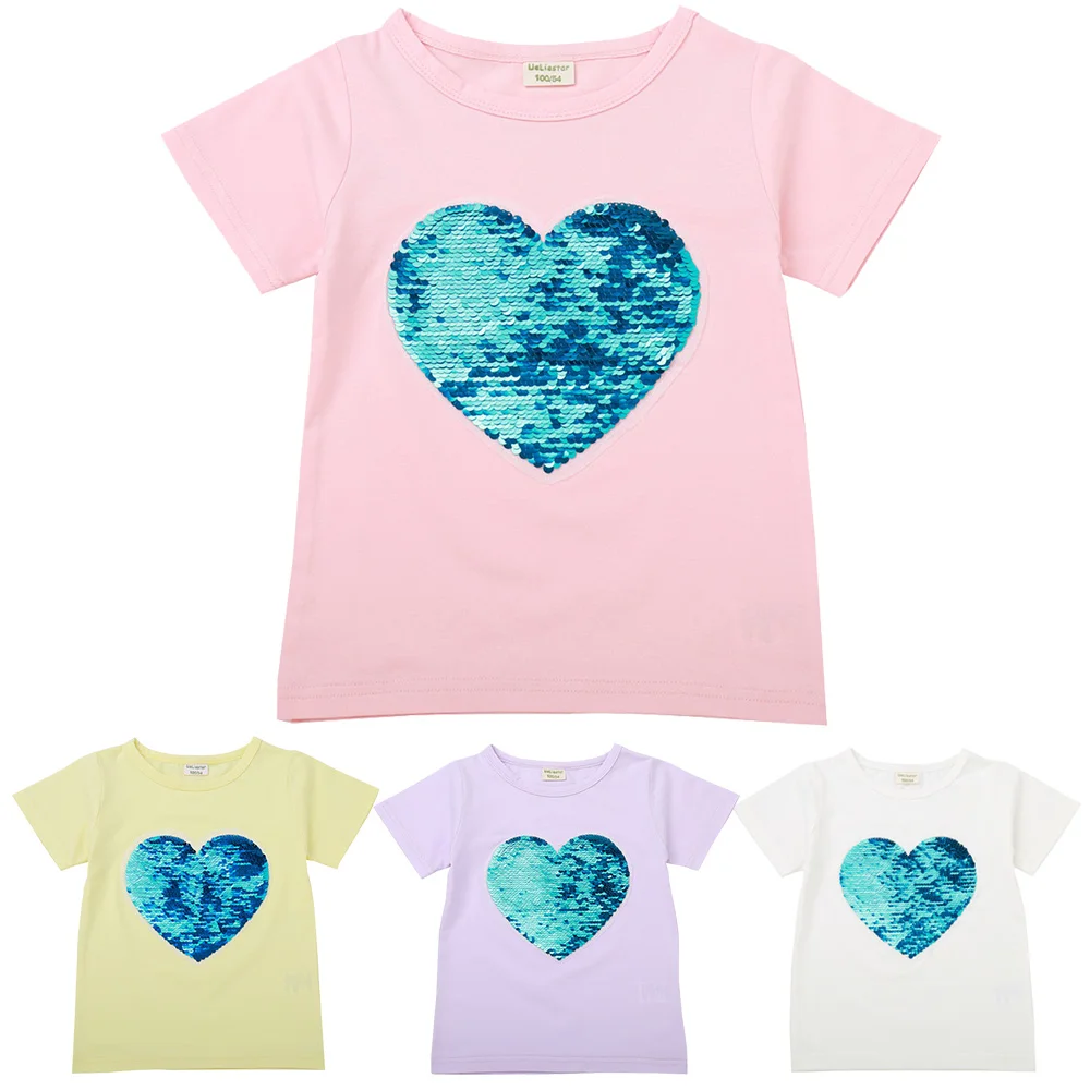 Summer Sequins Love Heart-shaped Children T-shirt Boy Girls Short Sleeve Fashion Sequin T shirt Baby Cotton Tops 2-7year Vest
Summer Sequins Love Heart-shaped Children T-shirt Boy Girls Short Sleeve Fashion Sequin T shirt Baby Cotton Tops 2-7year Vest