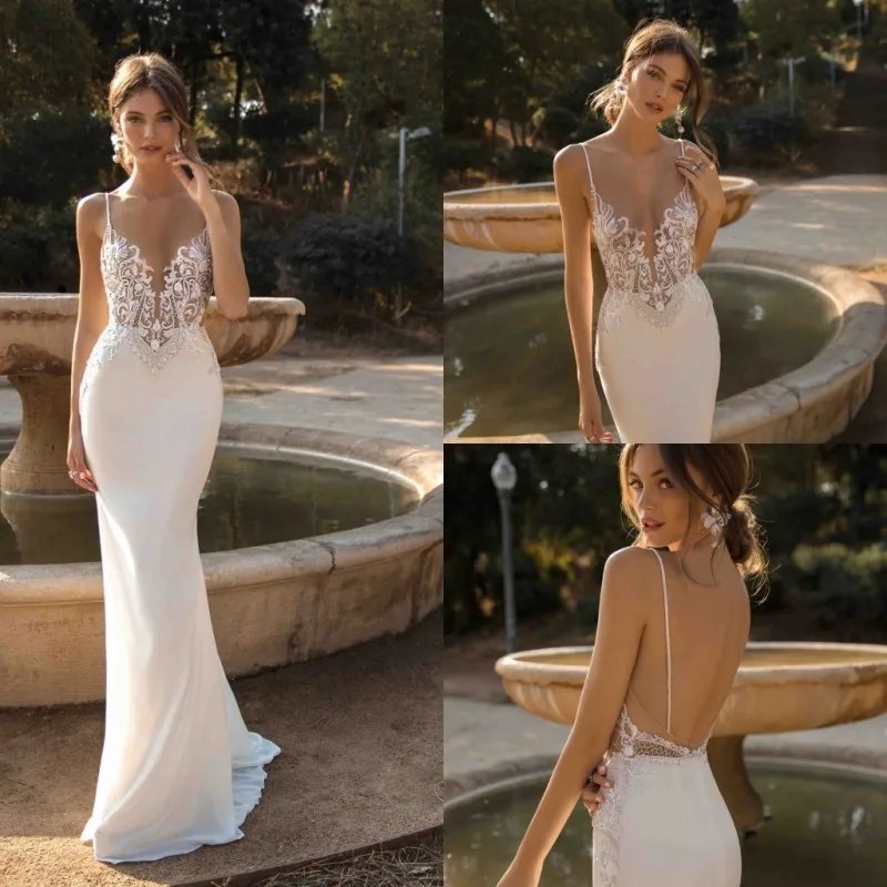 2019 Mermaid Wedding Dresses Sexy Spaghetti Straps Backless Lace Beach Bridal Gowns Bohemian Wedding Dress Vestido De Novia
2019 Mermaid Wedding Dresses Sexy Spaghetti Straps Backless Lace Beach Bridal Gowns Bohemian Wedding Dress Vestido De Novia