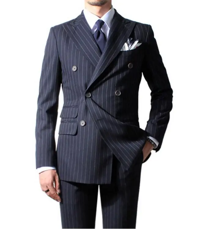 2019 Chalk Stripe Men Suit Custom Made Navy Blue Mens Striped Suit Tailored Double Breasted Men Suits With Ticket Pocket
2019 Chalk Stripe Men Suit Custom Made Navy Blue Mens Striped Suit Tailored Double Breasted Men Suits With Ticket Pocket