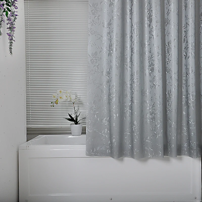 

1PC Quick-Drying Bath Shower Curtain Pastoral Gray Flowers Mildew Proof Waterproof PEVA Fabric New 2017