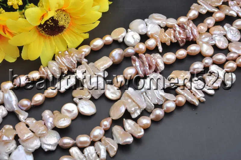 Z7750 5Strands Pink White baroque & coin & biwa & Rice FW pearl necklace 19inch 
Z7750 5Strands Pink White baroque & coin & biwa & Rice FW pearl necklace 19inch