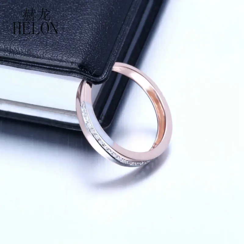 

HELON Solid 10K Rose Gold Certified Round 0.15ct Natural Diamonds Ring Women Anniversary Engagement Wedding Trendy Fine Jewelry