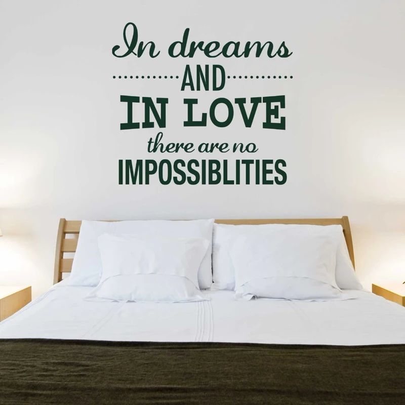 Wall Decal Quote In dreams and in love there are no impossibilities Vinyl Wall Sticker Bedroom Livingroom Inspirational SYY695
Wall Decal Quote In dreams and in love there are no impossibilities Vinyl Wall Sticker Bedroom Livingroom Inspirational SYY695