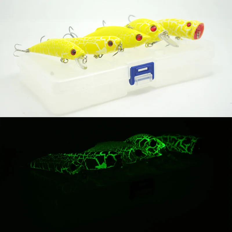 Night Fishing Lure Kit Luminous Crack Crank Minnow Pencil Popper VIB Bait Artificial Hard Flaw Lures Baits Set
Night Fishing Lure Kit Luminous Crack Crank Minnow Pencil Popper VIB Bait Artificial Hard Flaw Lures Baits Set