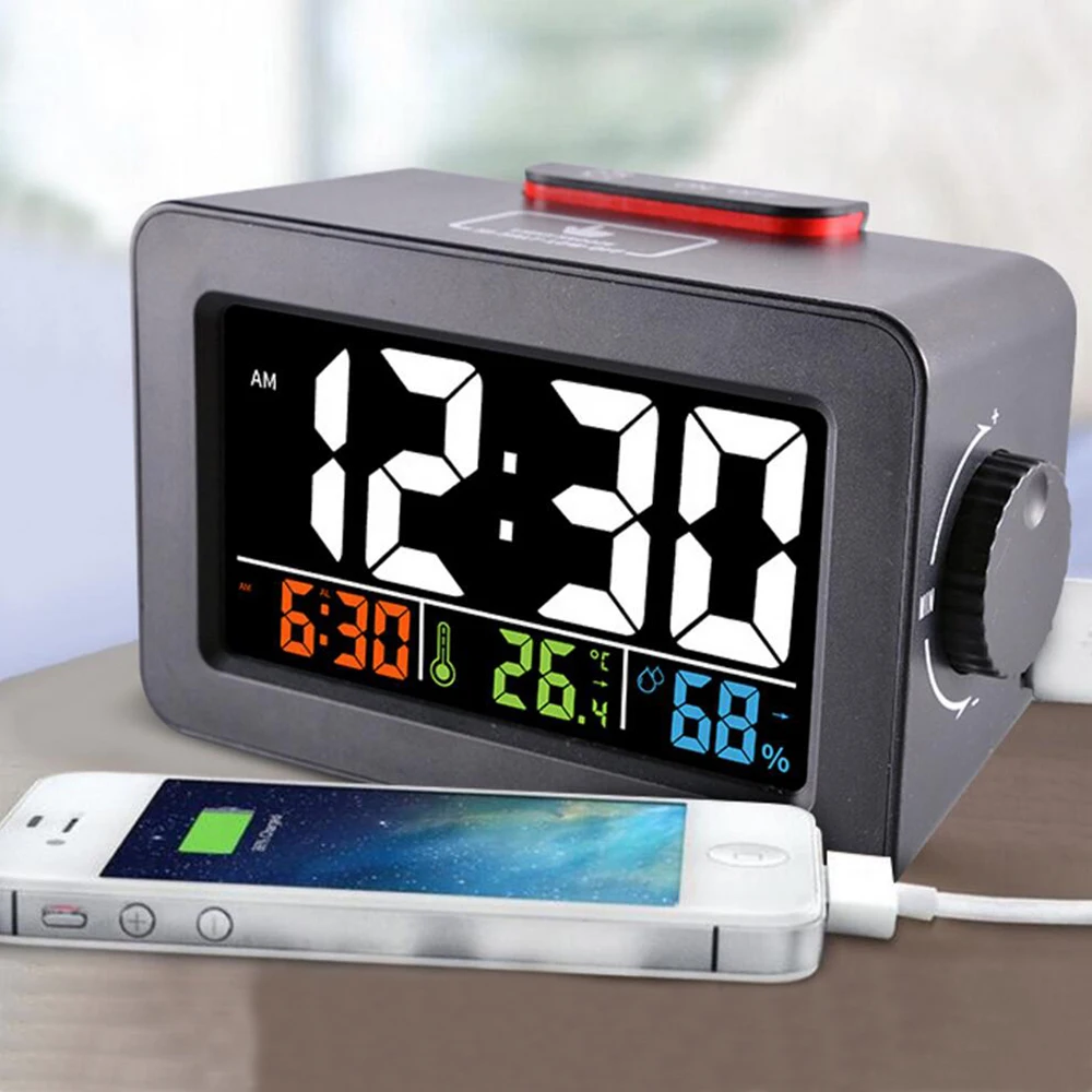 Gift Idea Bedside Wake Up Digital Alarm Clock with Thermometer Hygrometer Humidity Temperature Table Desk Clock Phone Charger
Gift Idea Bedside Wake Up Digital Alarm Clock with Thermometer Hygrometer Humidity Temperature Table Desk Clock Phone Charger
