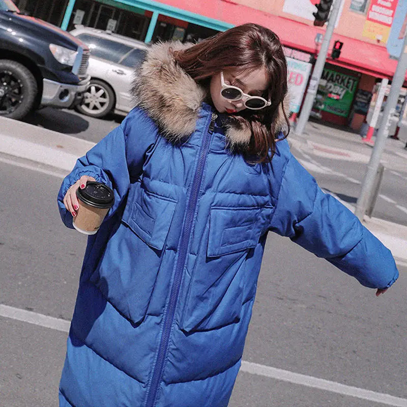 Long Winter Down Cotton Jacket Women Loose Large Fur Collar Hooded Coat Female Warm Thicken Overcoat Winter Jacket Padded Q1691
Long Winter Down Cotton Jacket Women Loose Large Fur Collar Hooded Coat Female Warm Thicken Overcoat Winter Jacket Padded Q1691