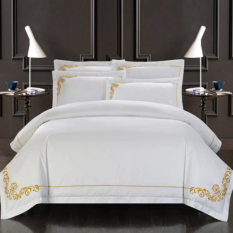 New 100% Cotton Tribute Silk Bedding Set White Embroidered Hotel Duvet Cover Set King Queen Size Hotel Bedding Sheets Set
New 100% Cotton Tribute Silk Bedding Set White Embroidered Hotel Duvet Cover Set King Queen Size Hotel Bedding Sheets Set