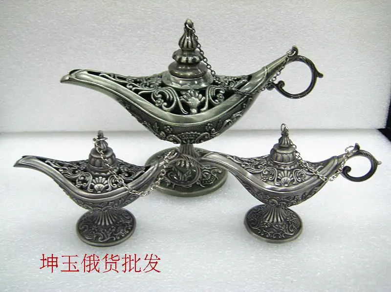 Collectible Genie Oil Lamp 1pc 15cm Genie Oil In 12cm 2pcs Russian tea Pot Al--addin Pakistan lamp Decoration BRASS Silver