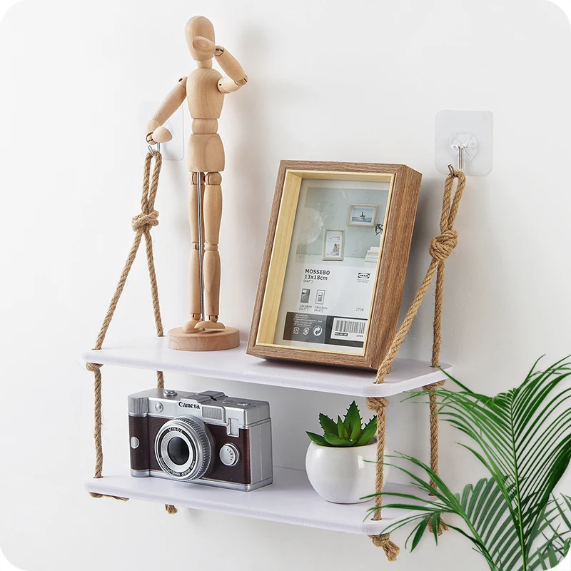2 Tiers Wood Wall Shelf With Hemp Rope Shelves Wall Hanging for Living Room as Bookshelf Storage Rack Wall Decorations
2 Tiers Wood Wall Shelf With Hemp Rope Shelves Wall Hanging for Living Room as Bookshelf Storage Rack Wall Decorations
