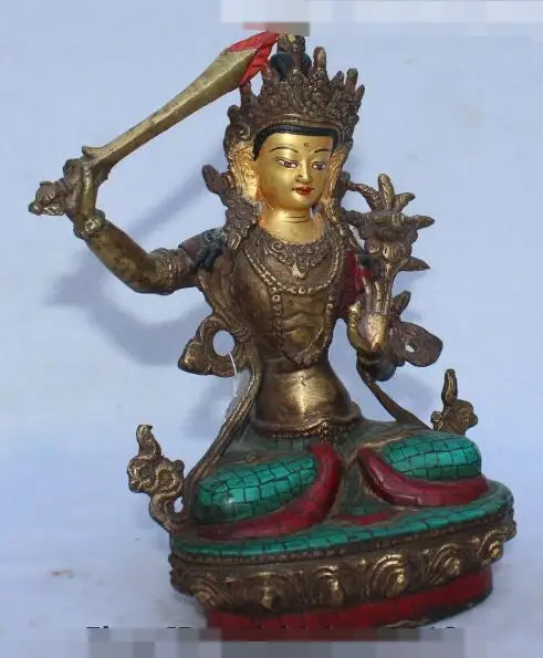S01160 9"Nepal Tibet Bronze Gild Turquoise Red Coral Wenshu Manjushri Buddha God Statue
S01160 9"Nepal Tibet Bronze Gild Turquoise Red Coral Wenshu Manjushri Buddha God Statue