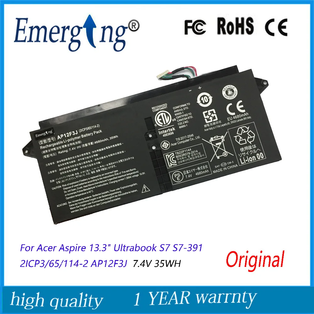 Аккумулятор для ноутбука Acer AP12F3J 11 1 В 35 Вт/ч 2ICP3/65/114 2 Aspire 13 3 дюймовый сенсорный