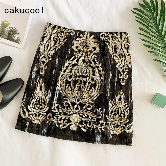 Cakucool для женщин в стиле ретро с золотыми блестками короткая юбка винтажном