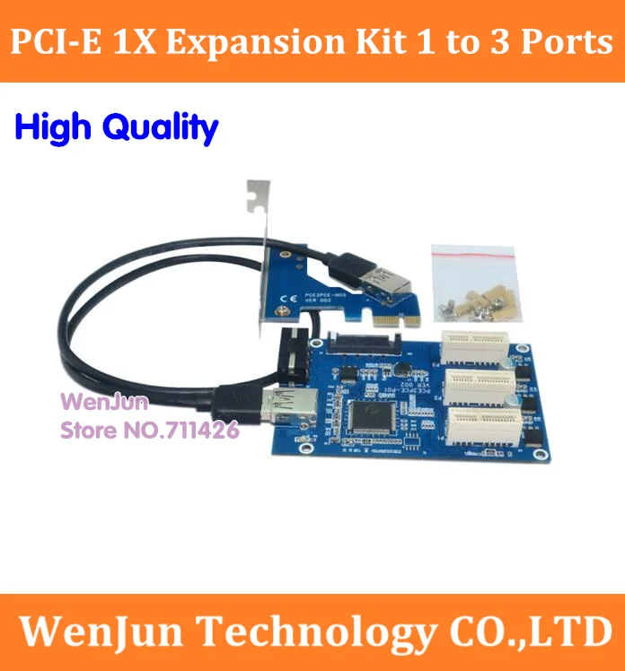 

New PCI-E 1X to 3 ports PC-E 1X Expansion Kit 1 to 3 Ports Switch Multiplier Hub Riser Card with USB 3 Cable screw High Quality
