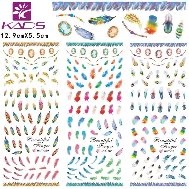 KADS 3sheet/set feather design Nail Sticker Water decal design Nail Art Decals Water Transfer stickers for nails wraps tips
KADS 3sheet/set feather design Nail Sticker Water decal design Nail Art Decals Water Transfer stickers for nails wraps tips