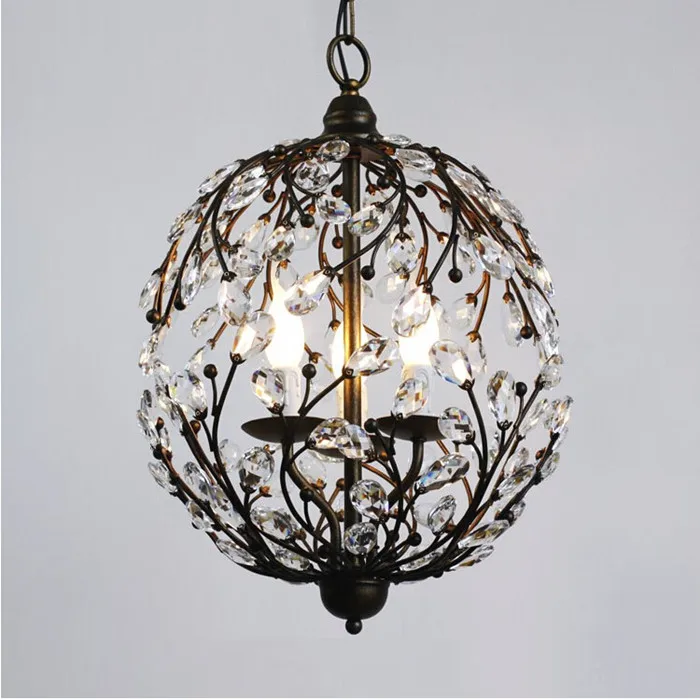 chandeliers lamp American vintage k9 crystal flower E14 bulb home deco living room retro iron ball chandeliers lighting fixture 
chandeliers lamp American vintage k9 crystal flower E14 bulb home deco living room retro iron ball chandeliers lighting fixture