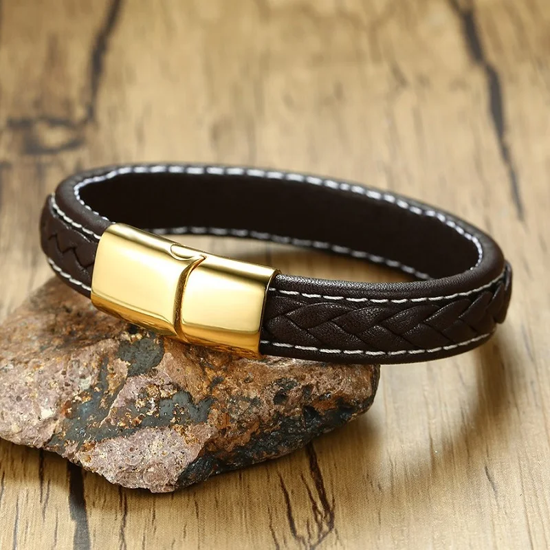 High Quality 3 Size Length Men Bracelet Leather Man Gold Color Bracelets Stainless Steel Male Black Bangles Bracelets Boy
High Quality 3 Size Length Men Bracelet Leather Man Gold Color Bracelets Stainless Steel Male Black Bangles Bracelets Boy