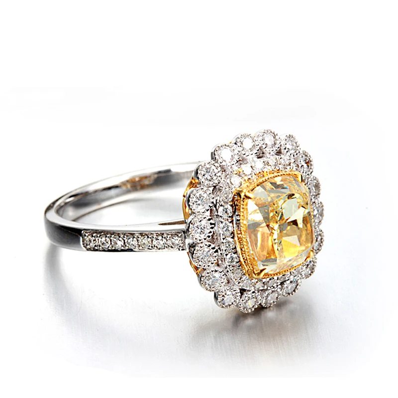 Solid 18K White Gold Yellow Moissanite Centre 1ct Cushion Ice Cut Ring Double Halo Round Moissanite Fine Gold Jewelry For Women
Solid 18K White Gold Yellow Moissanite Centre 1ct Cushion Ice Cut Ring Double Halo Round Moissanite Fine Gold Jewelry For Women