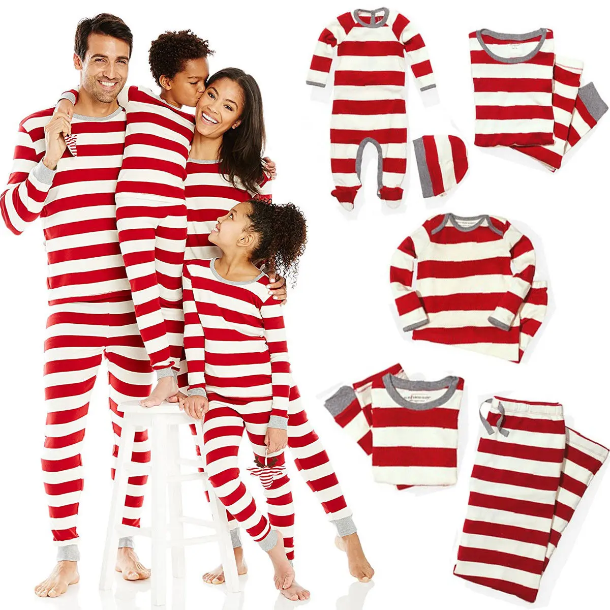 Комплект одинаковых рождественских пижам в полоску для всей семьи Пижама