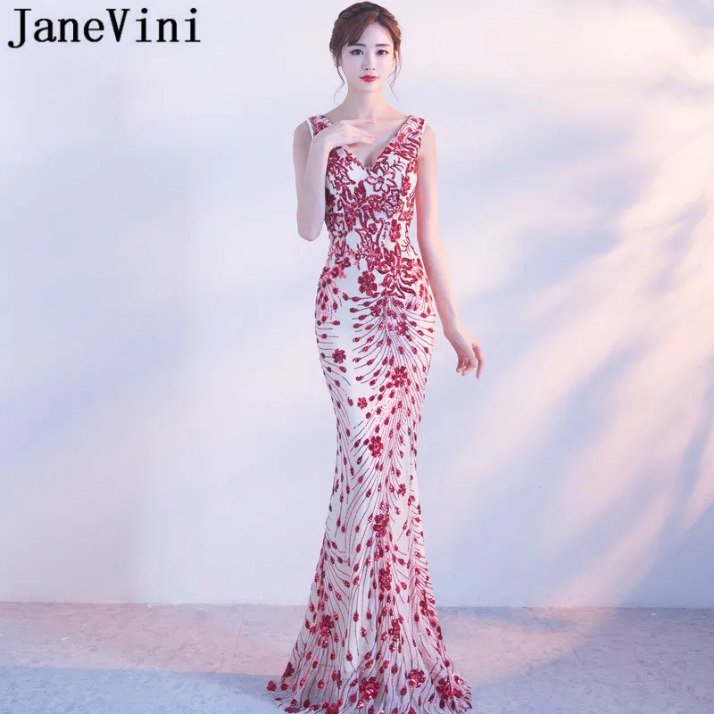 JaneVini Sexy Red Sequins Mermaid Bridesmaid Dresses Long Vintage Women Ladies Wedding Party Gown V-Neck Sleeveless Formal Dress
JaneVini Sexy Red Sequins Mermaid Bridesmaid Dresses Long Vintage Women Ladies Wedding Party Gown V-Neck Sleeveless Formal Dress