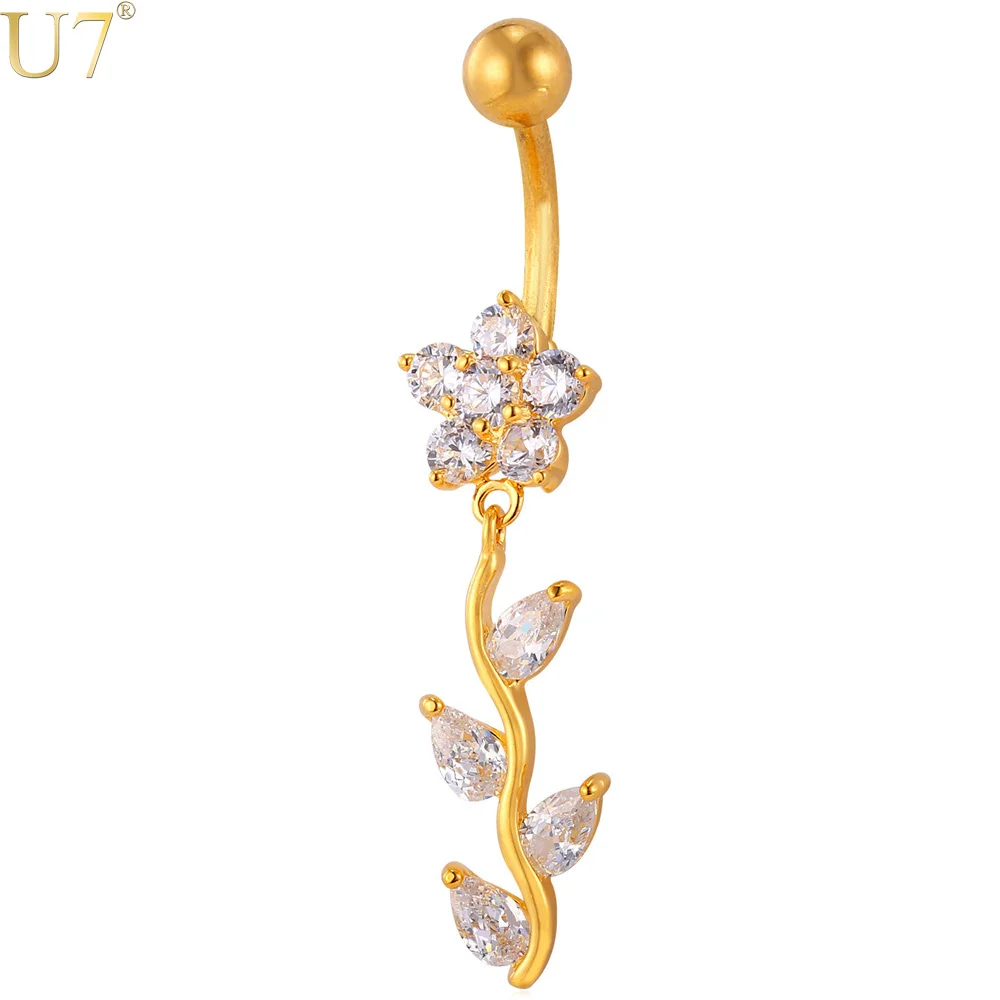 U7 New Crystal Flower Belly Button Ring For Women Body Jewelry Gold Color Party Long Navel Ring Wholesale DB005
U7 New Crystal Flower Belly Button Ring For Women Body Jewelry Gold Color Party Long Navel Ring Wholesale DB005