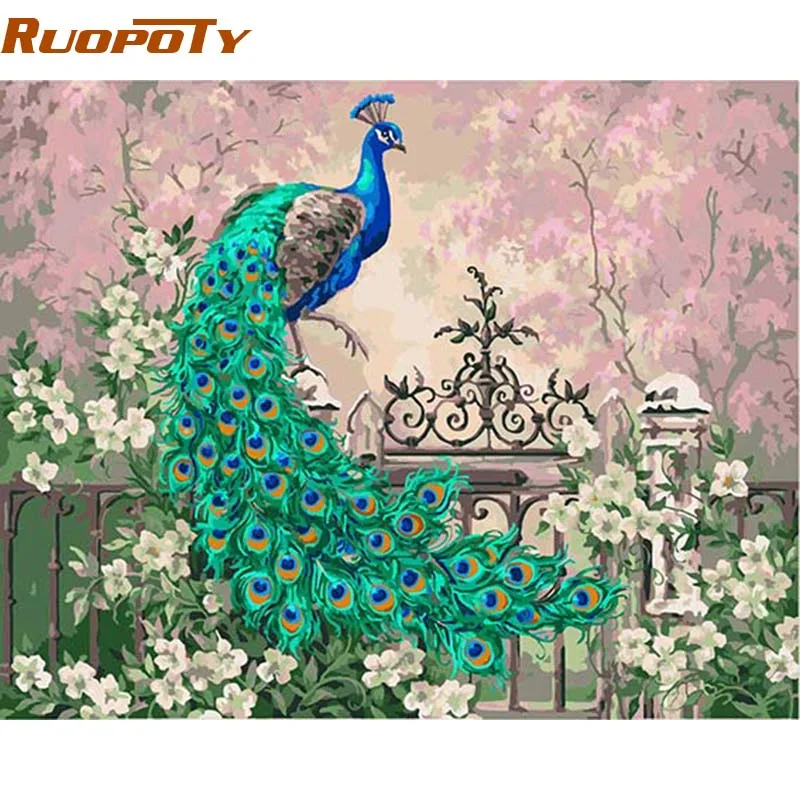 RUOPOTY diy рамка Павлин DIY картина по номерам винтажная на стену для дома уникальный