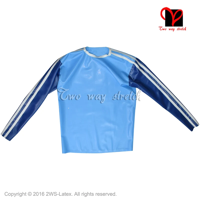 Blue With White Stripes Sexy Latex Shirt Round Collar Top Rubber Tee Clothes Coat Clothing T Xxxl Plus Sy-071
Blue With White Stripes Sexy Latex Shirt Round Collar Top Rubber Tee Clothes Coat Clothing T Xxxl Plus Sy-071