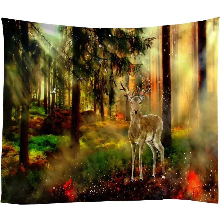 

Moonlight Forest Elk Decorative Tapestry Christmas Wall Hanging Bohemian Art Carpets Boho Hippie Tapestries Tablecloth Colorful