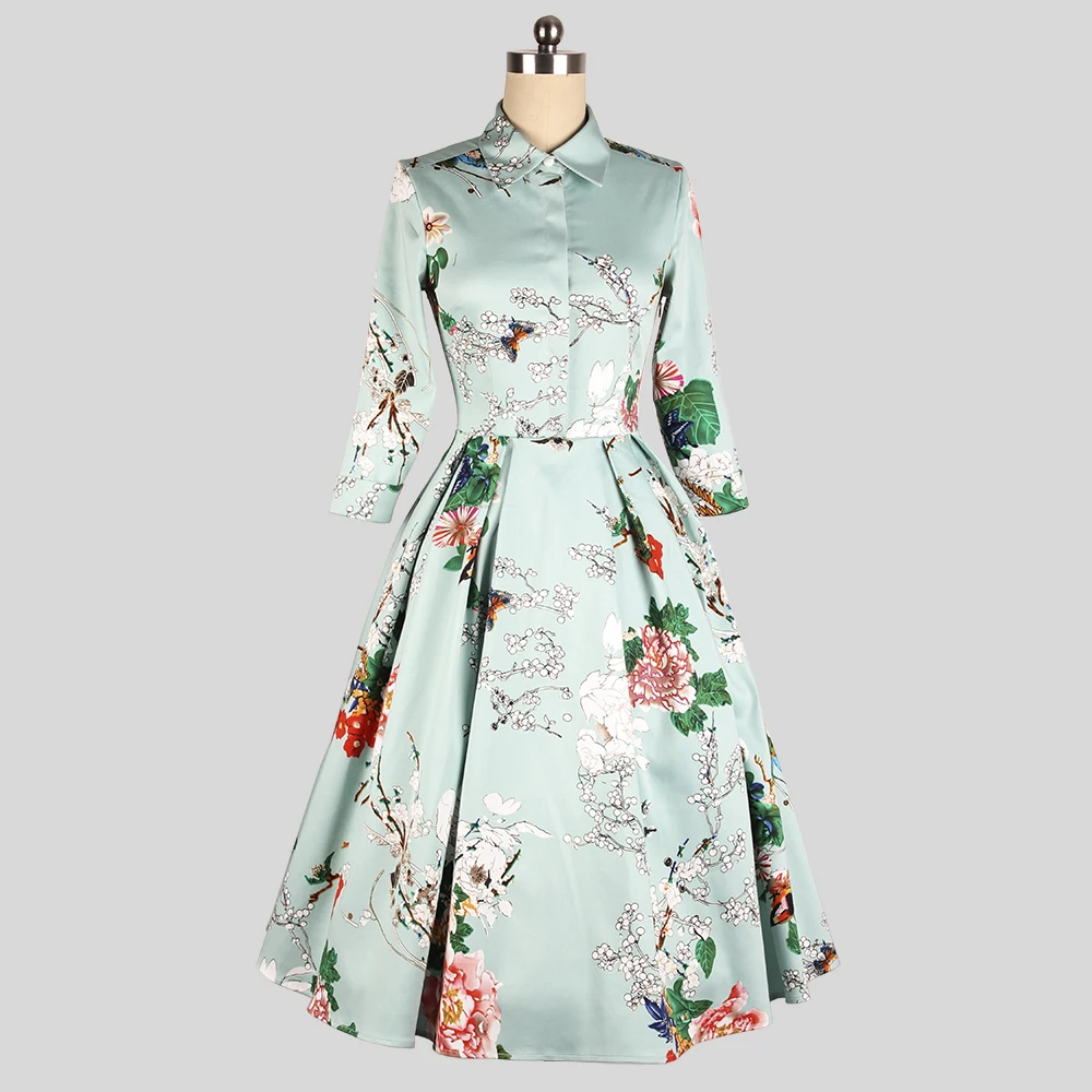 2018 autumn Vintage Hepburn Europe and America Retro three quarter Sleeve Blue background green camellia color lady retro dress
2018 autumn Vintage Hepburn Europe and America Retro three quarter Sleeve Blue background green camellia color lady retro dress