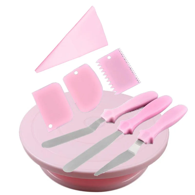 Pink Cake Decorating Turntable With Icing Smoother Pastry Spatula Cream Bag Baking Accessories Set
Pink Cake Decorating Turntable With Icing Smoother Pastry Spatula Cream Bag Baking Accessories Set